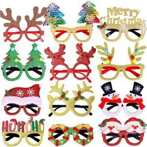 Max Fun 12Pcs Christmas Glasses‎ Glitter Holiday Party Eye Glasses Frames Photo
